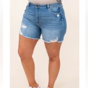 Women’s (2X/18) Medium Wash Distressed Denim Jean Shorts - 4 Inch Inseam